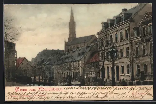 AK Münchberg, Lindenstrasse mit Kirche