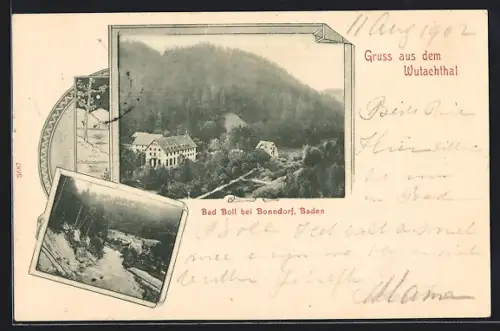 AK Bad Boll, Ortsansicht aus der Vogelschau, Partie im Wutachthal