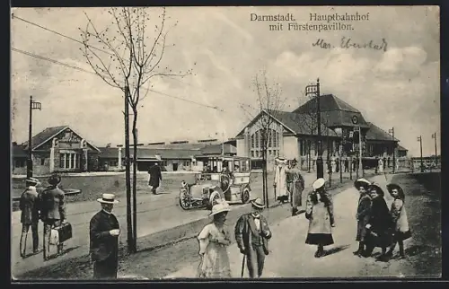 AK Darmstadt, Hauptbahnhof mit Fürstenpavillon