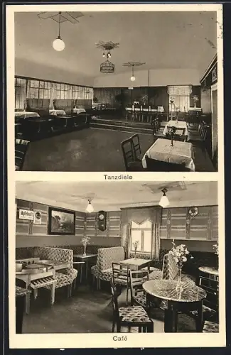 AK Sparneck /Fichtelgebirge, Cafe-Pension Karl Opel, Innenansichten Tanzdiele und Cafe