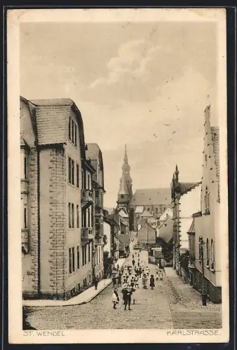 AK St. Wendel, Karlstrasse mit Abzweig u. Kirchtürmen, Kinder