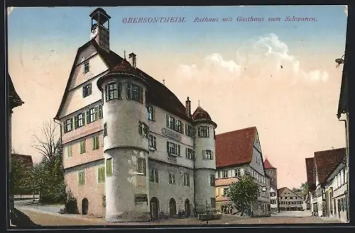AK Obersontheim, Rathaus mit Gasthaus zum Schwanen