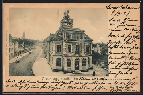 AK Crailsheim, Wilhelmstrasse mit Postamt