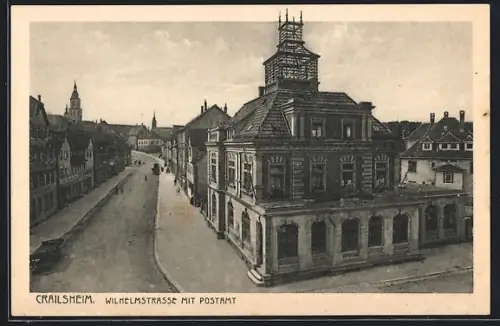 AK Crailsheim, Wilhelmstrasse mit Postamt