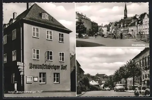 AK Münchberg i. B., Hotel Braunschweiger Hof F. Pöhlmann, Ludwigstrasse, Stadtmitte