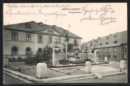 AK Münchberg, Kriegerdenkmal, Anlage mit Gebäuden