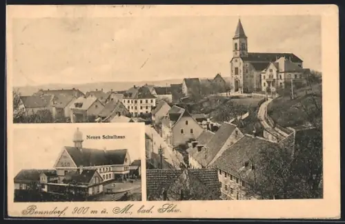 AK Bonndorf / Schwarzwald, Neues Schulhaus, Gesamtansicht aus der Vogelschau
