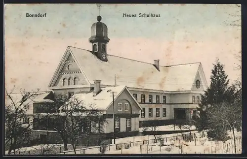 AK Bonndorf / Schwarzwald, Neues Schulhaus im Schnee