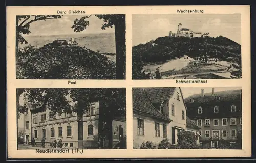 AK Neudietendorf / Thür., Post, Burg Gleichen, Wachsenburg, Schwesternhaus
