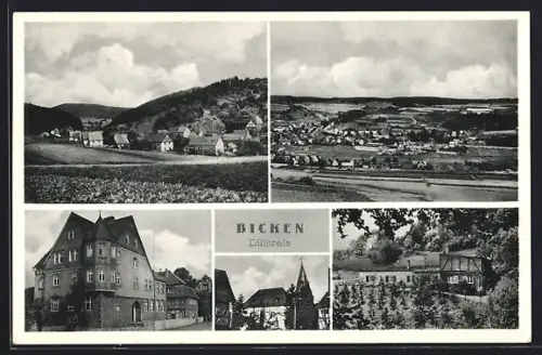 AK Bicken /Dillkreis, Gebäudeansicht, Kirche, Ortspartie