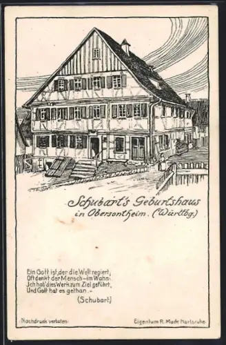 Künstler-AK Obersontheim / Württbg., Schubart`s Geburtshaus