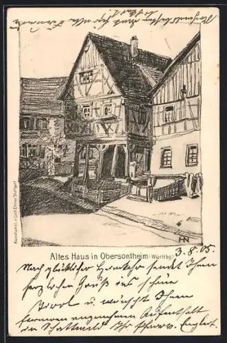 AK Obersontheim, altes Fachwerkhaus