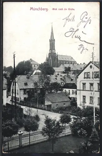 AK Münchberg, Ortsansicht mit Kirche