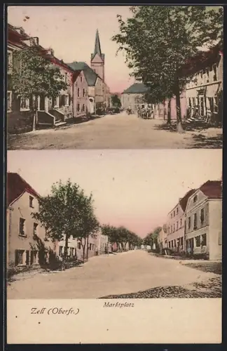 AK Zell / Fichtelgebirge, Strassenpartie am Marktplatz