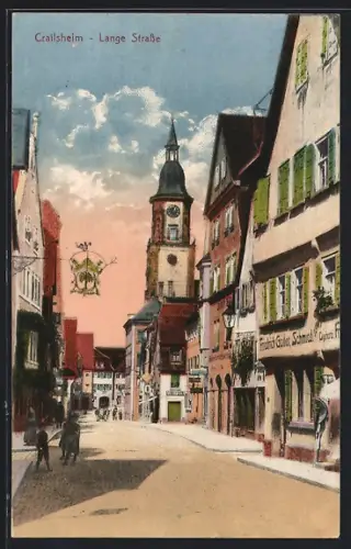 AK Crailsheim, Blick in die Lange Strasse mit Geschäften