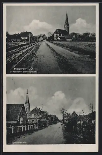 AK Molbergen, Stedingmühlestrasse mit Kirchblick, auf der Ermkerstrasse