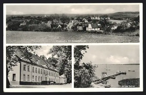 AK Fleckeby, Schloss Louisenlund, Partie an der Schlei, Ortsansicht