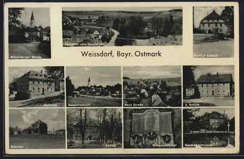 AK Weissdorf /Bayr. Ostmark, Gasthof Keltsch, Bahnhof, Kantorat