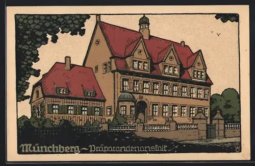 Steindruck-AK Münchberg, Präparandenanstalt