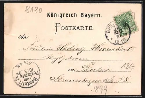 Lithographie Tegernsee, Panorama- u. Gebäudeansicht