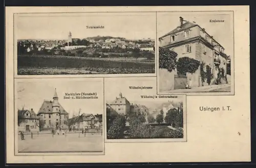 AK Usingen i. T., Kreishaus, Wilhelmjstrasse und Wilhelmj's Geburtshaus