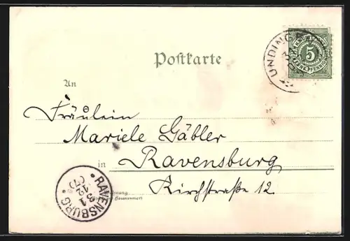 Lithographie Reutlingen, Schloss Lichtenstein, Klein-Venedig, Frauenarbeitsschule