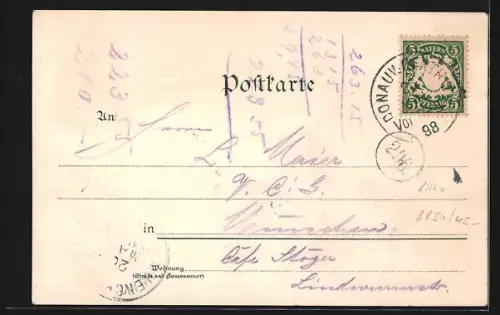 Lithographie Donauwörth, Förberthürl mit Heilig Kreuz-Kirche, Mangoldstein, Reichsstrasse