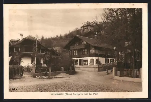 AK Hünibach /Thun, Dorfpartie bei der Post