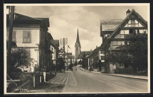 Foto-AK Ebnat, Strassenpartie mit Kirche