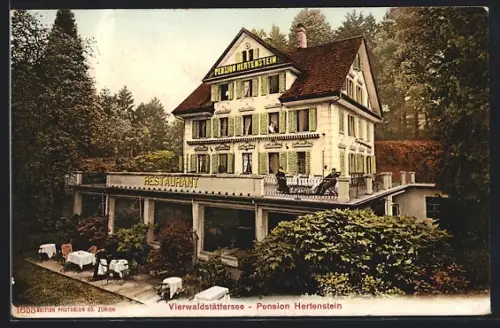 AK Hertenstein /Vierwaldstättersee, Pension Hertenstein mit Terrasse und Garten