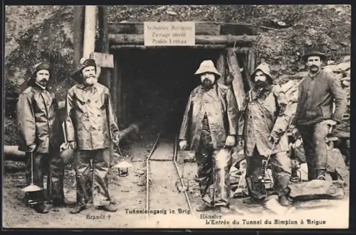 AK Brig, Tunneleingang, Arbeiter mit Grubenlampen