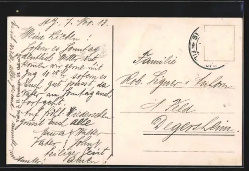 Lithographie St. Gallen, Rathaus-Projekt vom Weinfalken gesehen