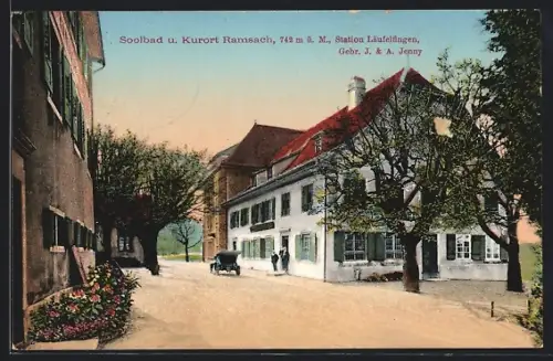 AK Ramsach, Kurhaus der Fam. Jenny mit Automobil