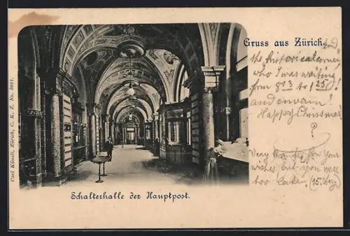 AK Zürich, Schalterhalle der Hauptpost