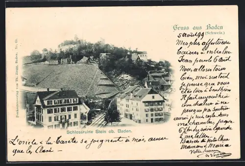 AK Baden, Gasthof u. Bierbrauerei z. Falken, Gasthof, Schloss Ruine Stein