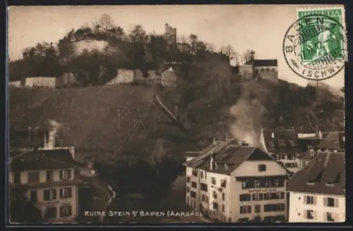 AK Baden, Blick auf die Burgruine Stein