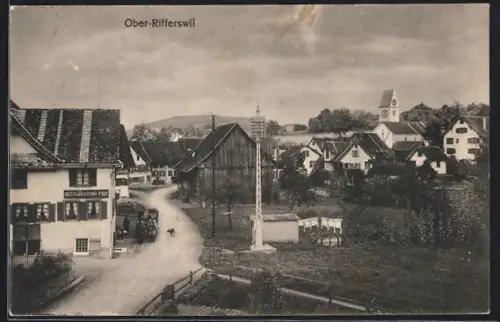 AK Ober-Rifferswil, Restaurant zur Post mit Strassenpartie