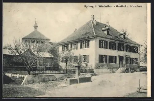 AK Kyburg b. Winterthur, Gasthof z. Hirschen mit Strassenpartie