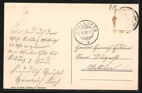 AK Kyburg b. Winterthur, Gasthof z. Hirschen mit Strassenpartie