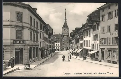 AK Aarau, Vordere Vorstadt mit Hotel und oberem Turm