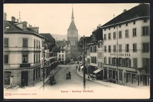 AK Aarau, Vordere Vorstadt mit Hotel Lion d`Or