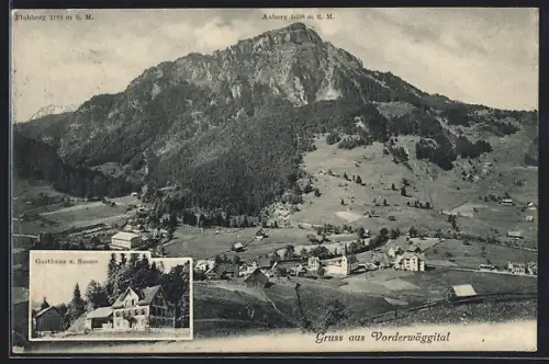 AK Vorderwäggital, Gasthaus zur Sonne, Panorama mit Fluhberg und Auberg