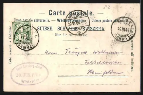 Lithographie Rossberg-Kulm, Wildspitz, Hotel Rossberg Kulm mit Glärnisch, Tödi und Mythen