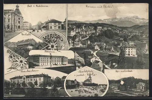 AK Herisau, verschiedene Teilansichten des Ortes
