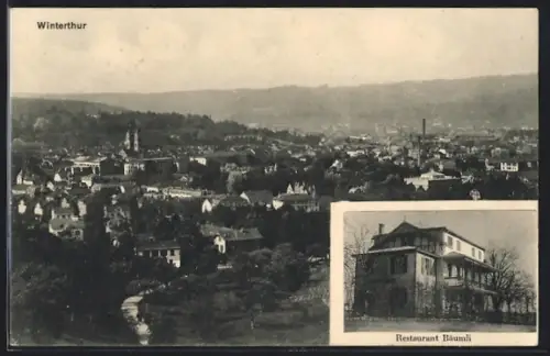 AK Winterthur, Restaurant Bäumli, Gesamtansicht aus der Vogelschau