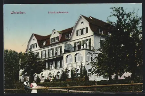 AK Winterthur, Privatkrankenhaus mit Krankenschwestern auf Balkonen