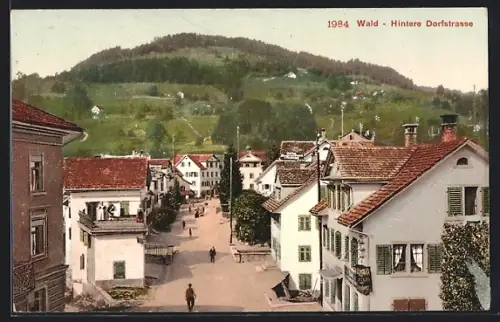 AK Wald /ZH, Hintere Dorfstrasse mit Geschäftshaus und Bergblick aus der Vogelschau