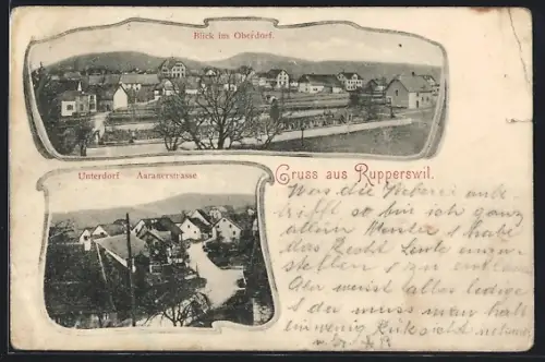 AK Rupperswil, Unterdorf, Aaranerstrasse aus der Vogelschau, Oberdorf aus der Vogelschau