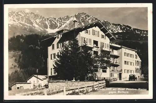 AK Parpan, Hotel Pension Alpino gegen Rothorn, mit Strasse