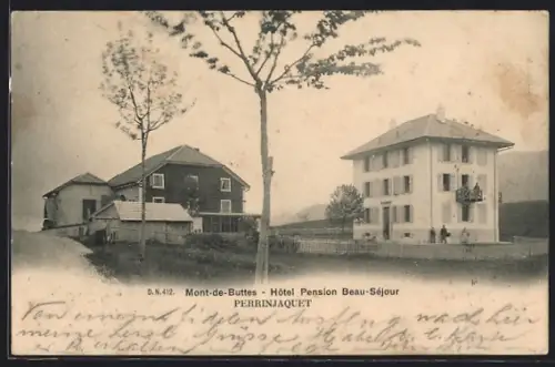 AK Mont-de-Buttes /Perrinjaquet, Hotel Pension Beau-Séjour, Panorama